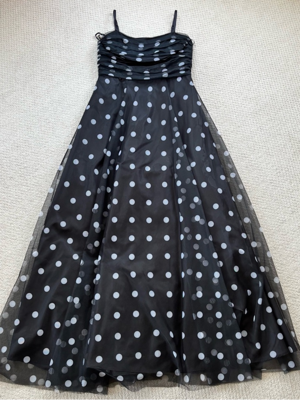 Eliza J Black Polka Dot Ruched Bodice Evening Gown with tulle skirt - Picture 3 of 15